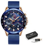LIGE Fashion Business Blue Mens Watches Top Brand Luxury Clock Male Military All Steel Waterproof Quartz Watch Relogio Masculino