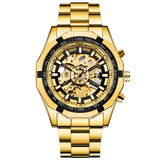 Forsining Brand Silver & Gold Luxury Stainless Steel Waterproof Mens Skeleton Watches Transparent Mechanical Male Wrist Watch