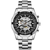 Forsining Brand Silver & Gold Luxury Stainless Steel Waterproof Mens Skeleton Watches Transparent Mechanical Male Wrist Watch