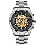 Forsining Brand Silver & Gold Luxury Stainless Steel Waterproof Mens Skeleton Watches Transparent Mechanical Male Wrist Watch