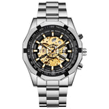 Forsining Brand Silver & Gold Luxury Stainless Steel Waterproof Mens Skeleton Watches Transparent Mechanical Male Wrist Watch
