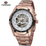 Forsining Brand Silver & Gold Luxury Stainless Steel Waterproof Mens Skeleton Watches Transparent Mechanical Male Wrist Watch