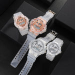 Fashion Sports Couple Watch Creative Dual Display Transparent Watches For Lovers Waterproof Auto Date Couples Wrist Watch Gift
