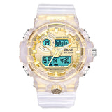 Fashion Sports Couple Watch Creative Dual Display Transparent Watches For Lovers Waterproof Auto Date Couples Wrist Watch Gift