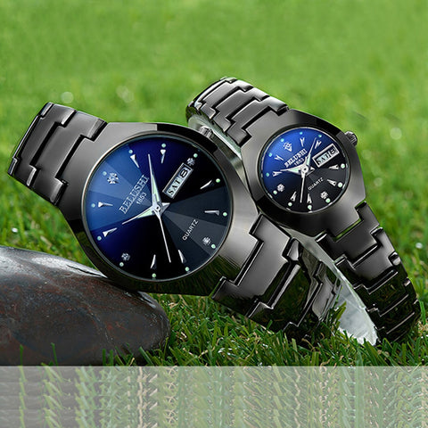 Top Quality Tungsten Steel Black Wrist Watch for Men and Women Bracelet