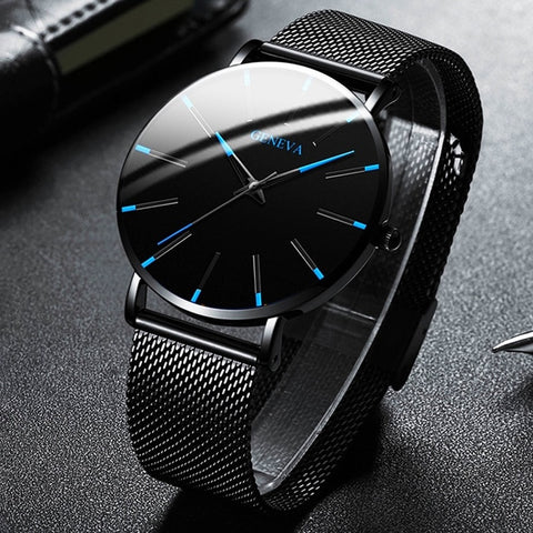 Relojes ultrafinos de moda minimalista 2020 para hombre, Simple, de acero inoxidable, de negocios, con correa de malla, reloj de cuarzo, reloj Masculino